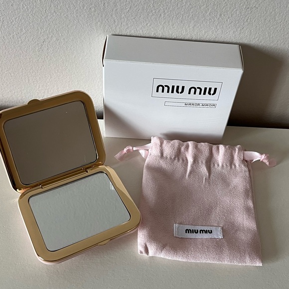 Pink with Gold Logo Miu Miu Makeup Mirror Double sided - Picture 2 of 4